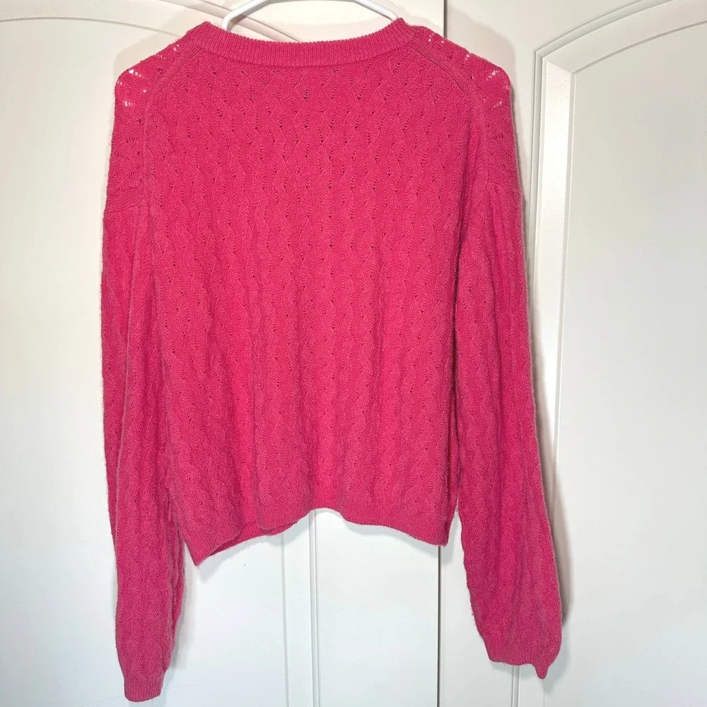 J.Crew Supersoft Pointelle Bubble-hem Cardigan Merino Alpaca Blend Womens Medium